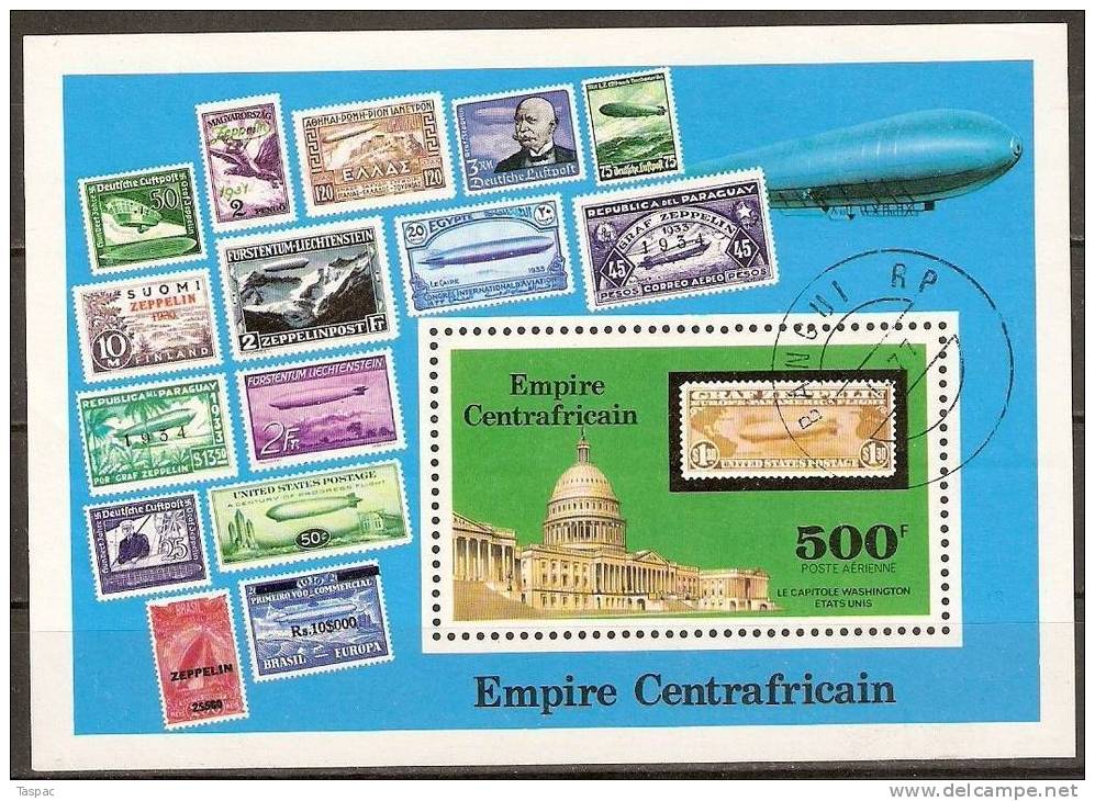 Central African Empire 1977 Mi# 488-492, Souvenir Sheet-Block 18 Used - 75th Anniversary Of The Zeppelin - Centrafricaine (République)