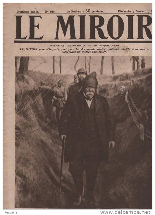 219 LE MIROIR 3 FEVRIER 1918 - CLEMENCEAU - NEWARK - JAFFA - SAINT SEPULCRE - LOMBARDIE - VILLERSEXEL - KIEV - Allgemeine Literatur