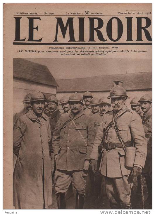 230 LE MIROIR 21 AVRIL 1918 - CANON GPF 155 - GEORGES V - EXODE - JAPON - UKRAINE - Informations Générales