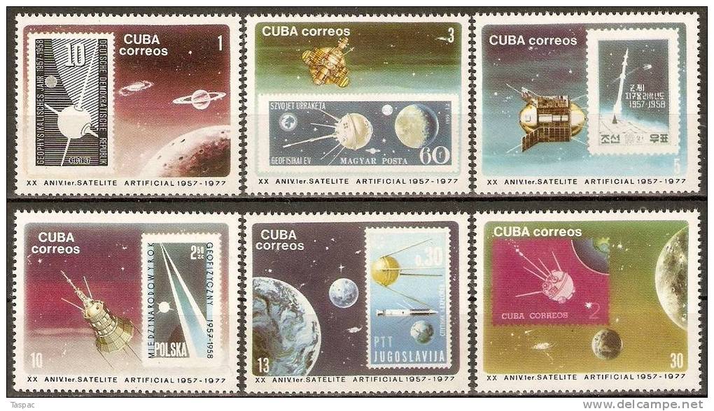 Cuba 1977 Mi# 2208-2213, Block 50 ** MNH - Sputnik (1st Artificial Satellite), 20th Anniv. / Space - América Del Norte