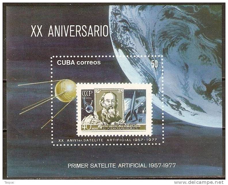 Cuba 1977 Mi# 2208-2213, Block 50 ** MNH - Sputnik (1st Artificial Satellite), 20th Anniv. / Space - Amérique Du Nord