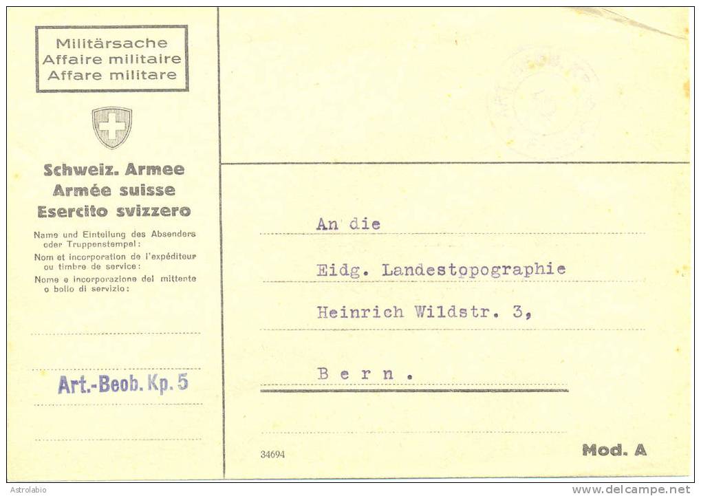 Suisse 1940  Poste De Campagne. Lettre Militaire. - Documenti