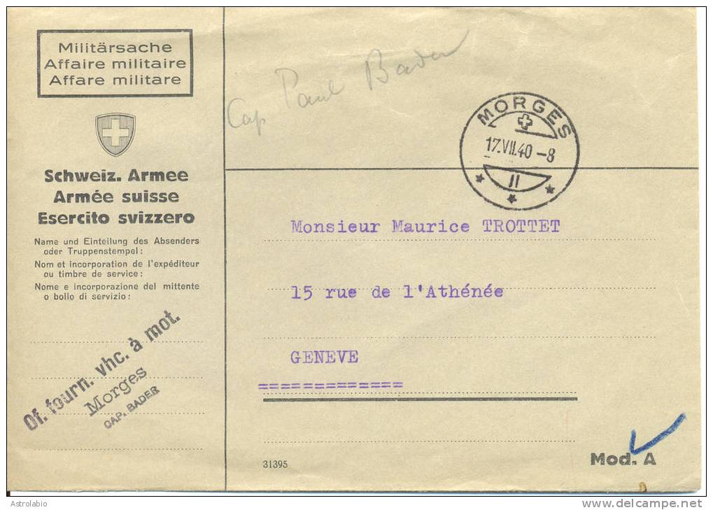 Suisse 1940  Poste De Campagne. Lettre Militaire. - Documents