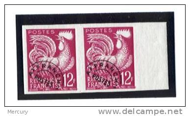 Paire Du 12 F. Coq Non Dentelé Bord De Feuille - 1951-1960