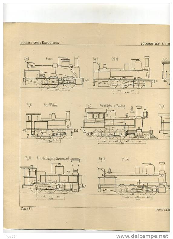 - LOCOMOTIVES A TROIS ET A QUATRE ESSIEUX ACCOUPLES . GRAVURE DE L´EXPOSITION DE PARIS DE 1878 - Railway