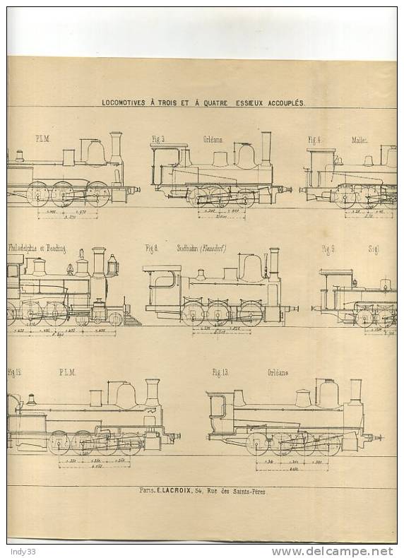 - LOCOMOTIVES A TROIS ET A QUATRE ESSIEUX ACCOUPLES . GRAVURE DE L´EXPOSITION DE PARIS DE 1878 - Railway