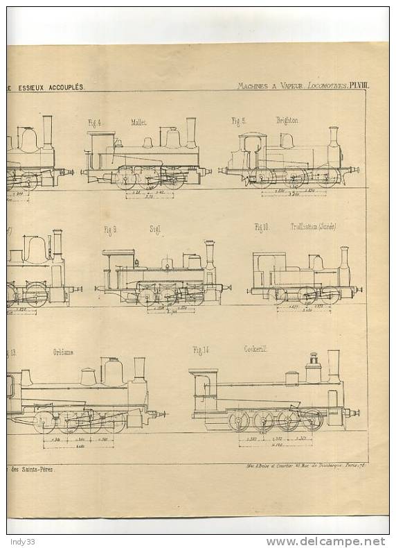 - LOCOMOTIVES A TROIS ET A QUATRE ESSIEUX ACCOUPLES . GRAVURE DE L´EXPOSITION DE PARIS DE 1878 - Railway