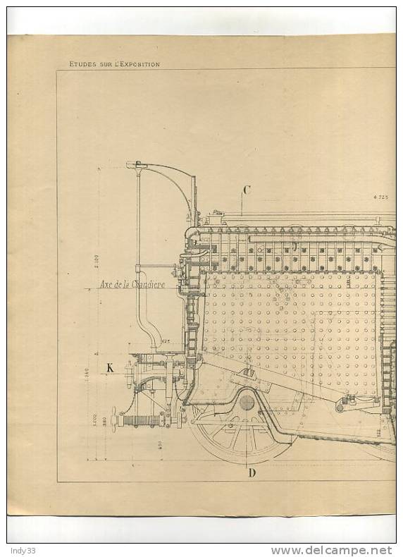 - LOCOMOTIVES A GRANDE VITESSE . COUPE LONGITUDINALE . GRAVURE DE L´EXPOSITION DE PARIS DE 1878 - Ferrocarril