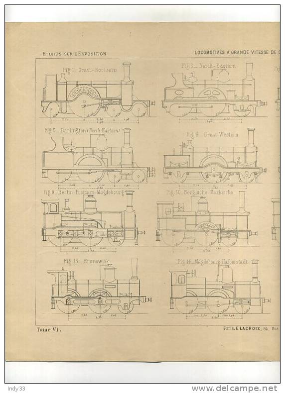 - LOCOMOTIVES  A GRANDES VITESSE DE CONSTRUCTIONS ETRANGERES . GRAVURE DE L´EXPOSITION DE PARIS DE 1878 - Ferrocarril