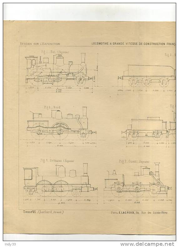 - LOCOMOTIVES  A GRANDES VITESSE DE CONSTRUCTION  FRANCAISES . GRAVURE DE L´EXPOSITION DE PARIS DE 1878 - Chemin De Fer