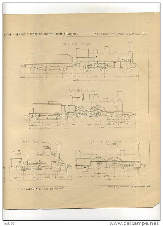 - LOCOMOTIVES  A GRANDES VITESSE DE CONSTRUCTION  FRANCAISES . GRAVURE DE L´EXPOSITION DE PARIS DE 1878 - Railway