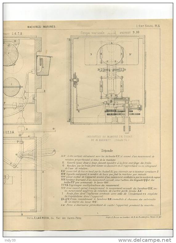 - MACHINES MARINES . INDICATEUR DE TOURS DE M. MADAMET . GRAVURE DE L´EXPOSITION DE PARIS DE 1878 - Techniek & Instrumenten