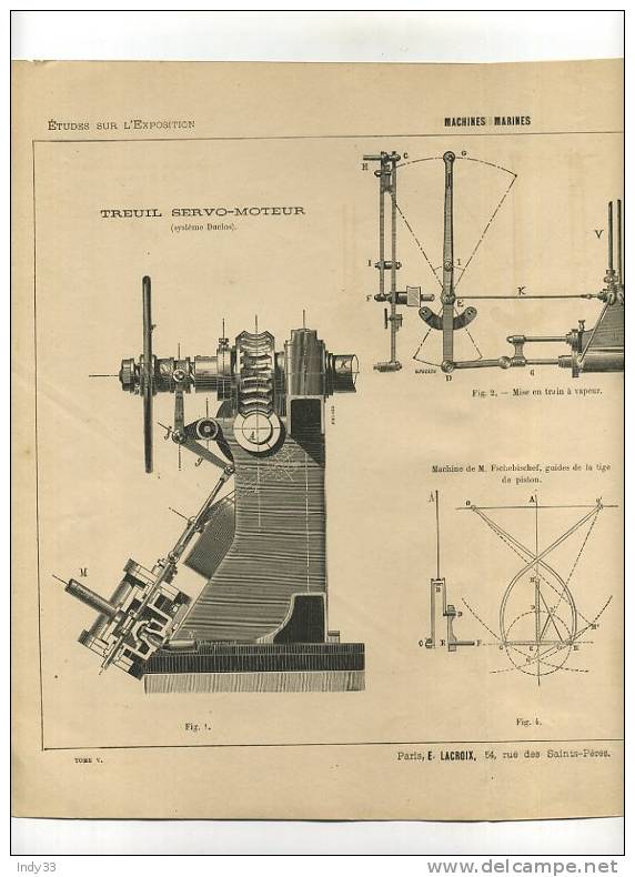 - MACHINES MARINES . TREUIL SERVO-MOTEUR . GRAVURE DE L´EXPOSITION DE PARIS DE 1878 - Technique Nautique & Instruments