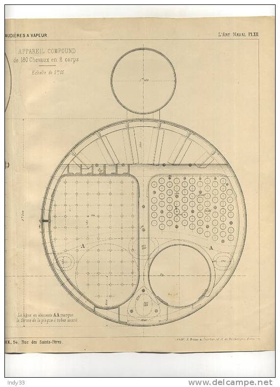 - MACHINES MARINES . CHAUDIERES A VAPEUR . APPAREIL COMPOUND . GRAVURE DE L´EXPOSITION DE PARIS DE 1878 - Technik & Instrumente