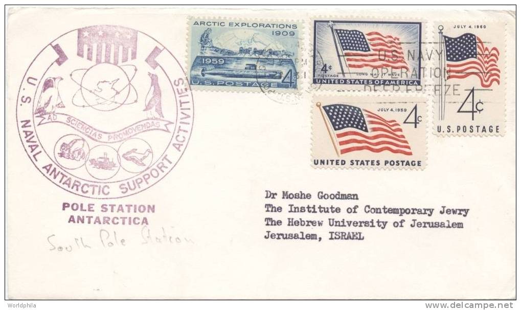 US Antarctica/ Pole, Navy Operation Deep Freeze Cover, Penguin, Ice Sledge And Dogs Violet PM, 1973 - Autres & Non Classés