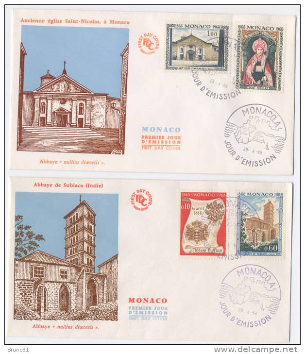 Monaco - FDC - 3 Enveloppes Abbaye De Nullius Diocesis De 1968 . Y&t N° 744 à 748 . - FDC