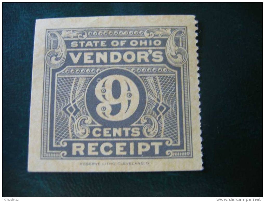 ERINOPHILIE/ VIGNETTE/ LABEL /AUFKLEBER/ ETICHETTE/ETIQUETA ** FISCAL USA STATE OF OHIO VENDOR'S 9CT RECEIPTS (CLEVELAND - Steuermarken