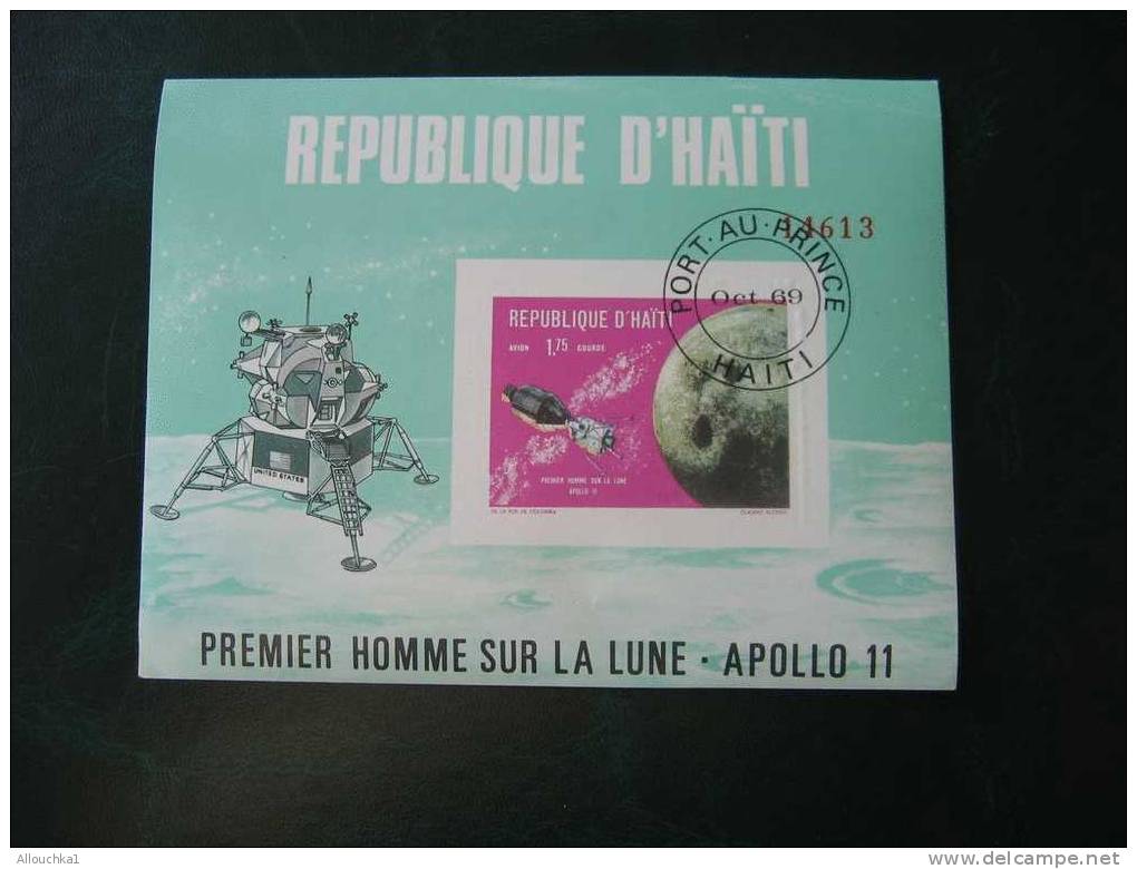 THEME DE L'ESPACE REPUBLIQUE  DE HAITI :  PORT AU PRINCE APOLLO 11 PREMIER  HOMME SUR LA LUNE  ( . ) GOMME ** - Oceanië