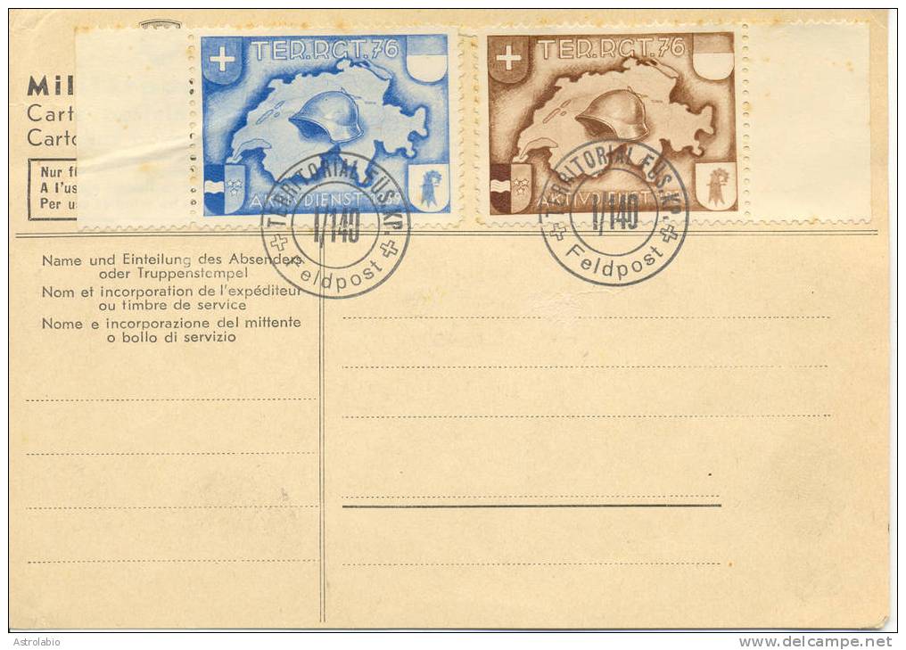 Suisse 1940 " Carte Postale Militaire " Obliteration Et Timbre - Documenti