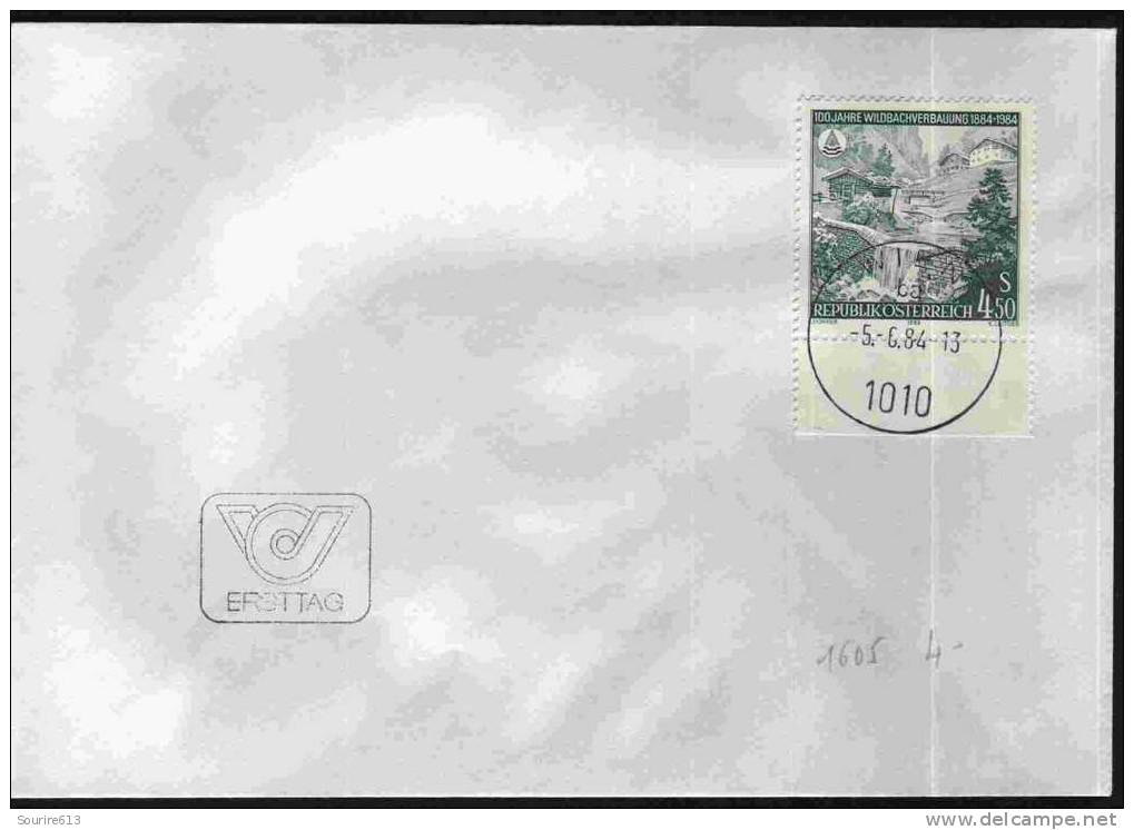 Fdc Autriche 1984 Géologie Prévention érosion Pont Chute Eau - Other & Unclassified