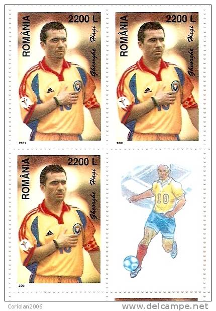 Romania 2001 / Hagi / Block /3 Val With Label - Unused Stamps