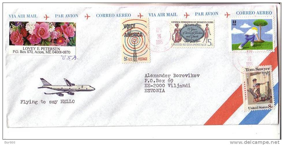 GOOD Postal Cover USA ( Acton ) To ESTONIA 1995 - Nice Stamped: Womens Club; Voice Of America; Tom Sawyer - Covers & Documents