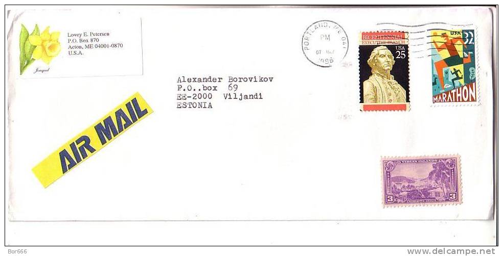 GOOD Postal Cover USA ( Portland ) To ESTONIA 1996 - Nice Stamped: Marathon; Virgin Islands; Executive Branch - Covers & Documents