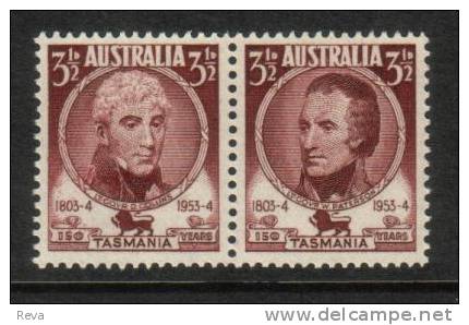 AUSTRALIA  PAIR 2 X 3 & 1/2 PENCE DARK BROWN  PEOPLE 150TH ANNIVERSARY OF TASMANIA 1954 MINT  READ DESCRIPTION !! - Service