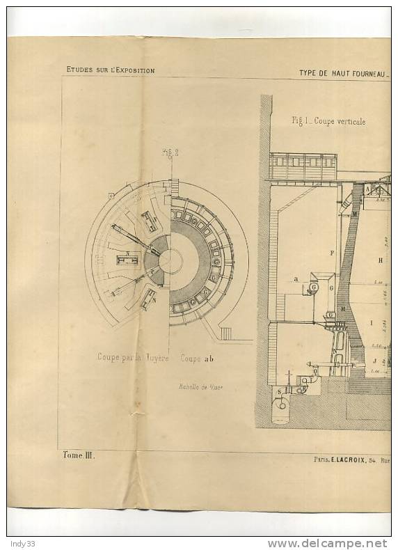 - TYPE DE HAUT FOURNEAU . MONTE-CHARGE METALLIQUE . GRAVURE DE L´EXPOSITION DE PARIS DE 1878 - Autres & Non Classés