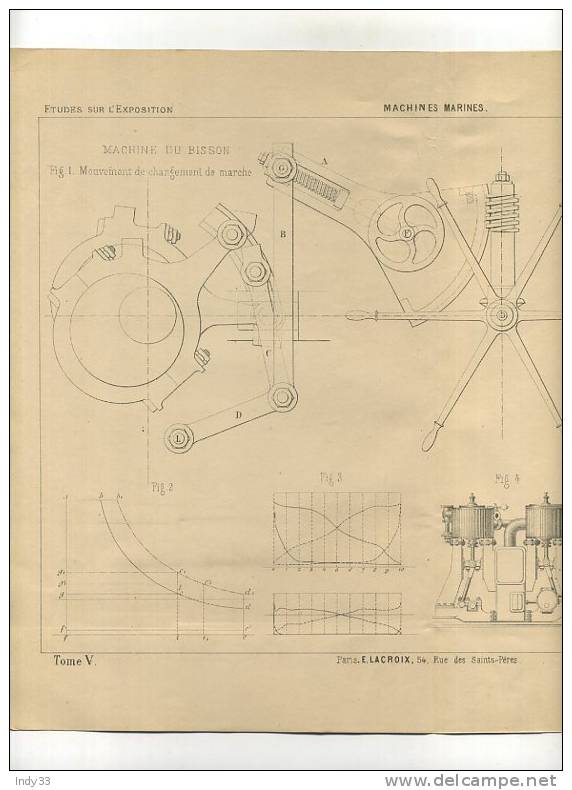 - MACHINES MARINES . MACHINE DU BISSON . GRAVURE DE L´EXPOSITION DE PARIS DE 1878 - Autres & Non Classés