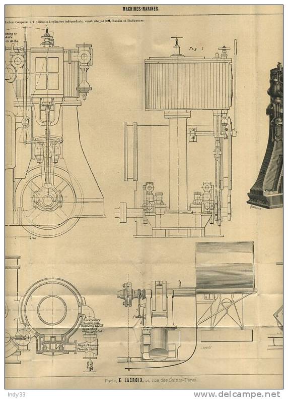 - MACHINES MARINES . MACHINE COMPOUND . GRAVURE DE L´EXPOSITION DE PARIS DE 1878 - Andere & Zonder Classificatie