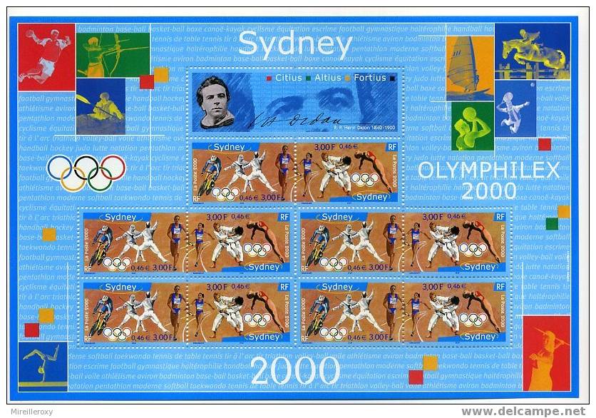 BLOC FEUILLET FRANCE SYDNEY OLYMPHILEX 2000 CYCLISME ESCRIME RELAIS JUDO PLONGEON JEUX OLYMPIQUES - Sommer 2000: Sydney