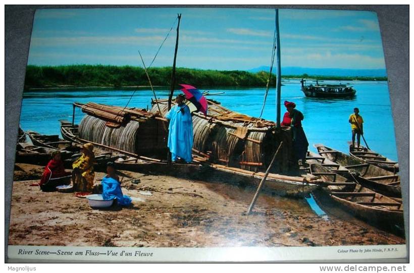 Africa,Zambia,Boats,River Scene,People,Customs,postcard - Zambia