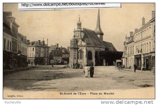 27-Saint-André De L'Eure-Place Du Marché-commerces- Belle Animation à La Fontaine-1904 - Pont-de-l'Arche