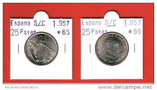 FRANCO ESTADO ESPAÑOL 25 PESETAS 1957 # 65 Km#787 Cu-Ni SC/UNC       DL-1977 - 50 Peseta