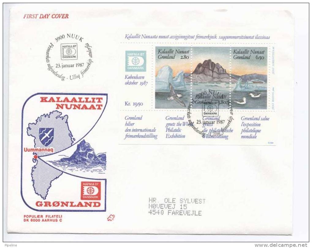 Greenland FDC Mini Sheet 23-1-1987 Sent To Denmark - FDC