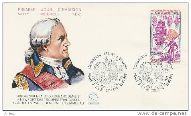 France FDC 1980 (No. Y.&T. 2094) 200ème Anniversaire Du Débarquement Des Troupes à Newport - 1980-1989