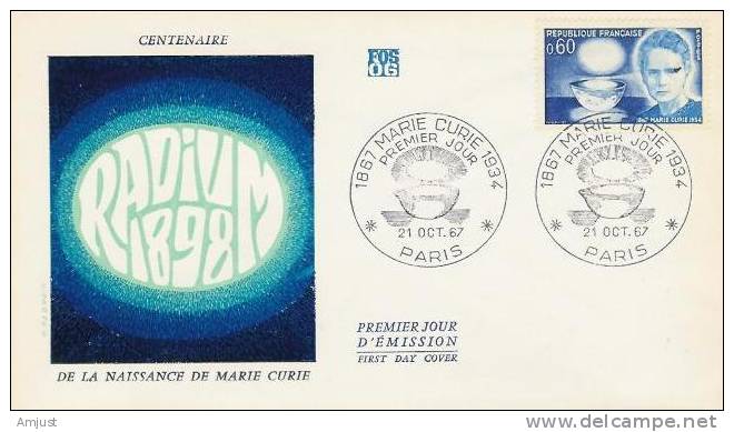 France FDC 1967 (No. Y.&T. 1533) Centenaire De La Naissance De Mary Curie - 1960-1969