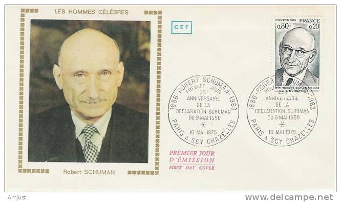 France FDC 1975 (No. Y.&T. 1826) Robert Schuman - 1970-1979