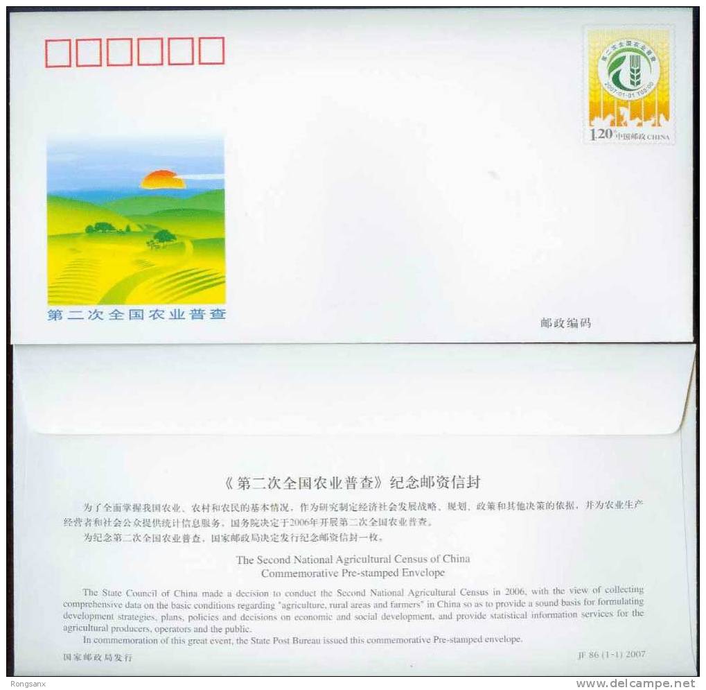 JF-86 2007 CHINA 2ND NATIONAL AGRICULTURE CENSUS COMM.P-COVER - Enveloppes