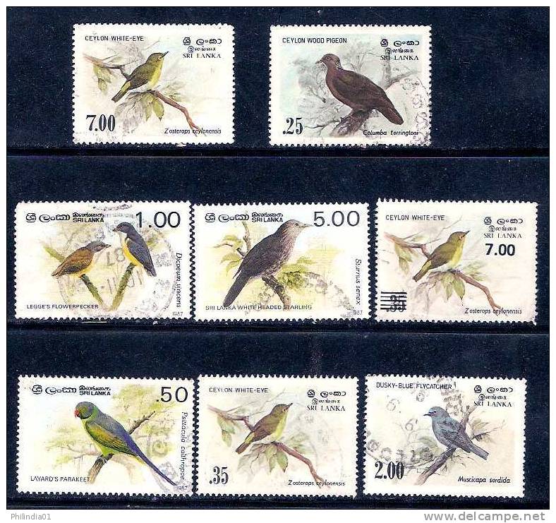 Sri Lanka 1983-88 Birds Parrot Parakeet Flower Picker Wood Pigeon Flycatcher Used # 354 - Pics & Grimpeurs