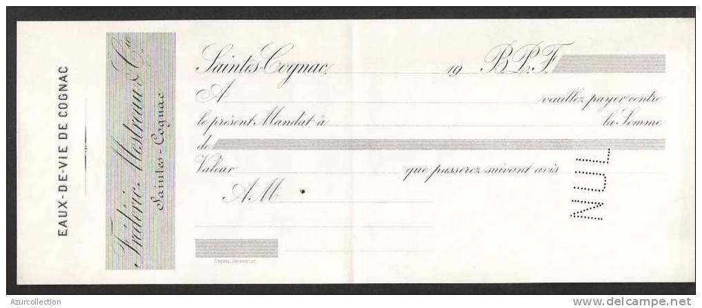 CHEQUE EAUX DE VIE DE COGNAC .16 .  SPECIMEN IMPRIMERIE STERN - Bills Of Exchange