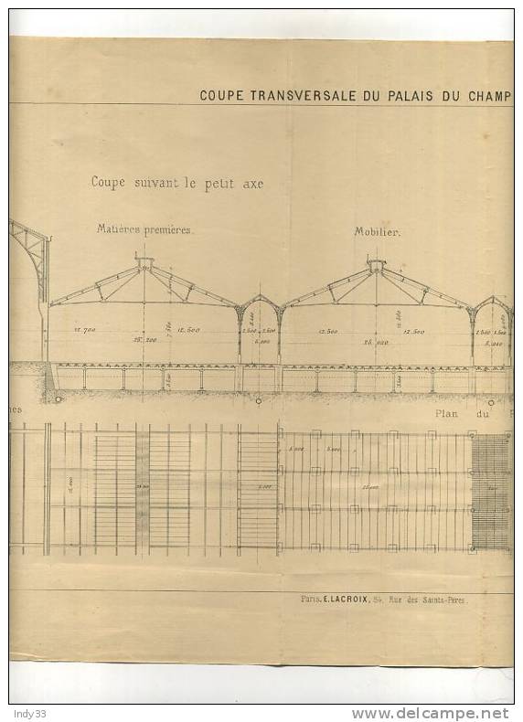 - COUPE TRANSVERSALE DU PALAIS DU CHAMP DE MARS . GRAVURE DE L´EXPOSITION DE PARIS DE 1878 - Ferro Battuto