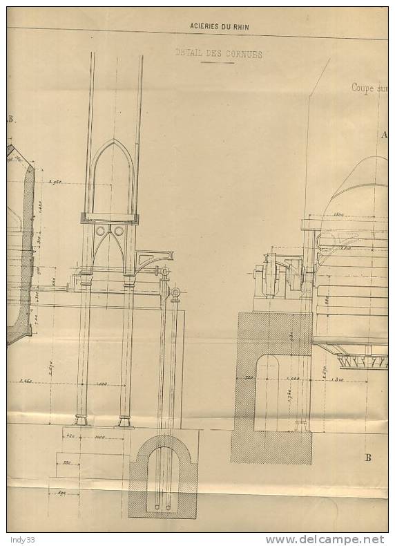 - ACIERIES DU RHIN . DETAIL DES CORNUES . GRAVURE DE L´EXPOSITION DE PARIS DE 1878 - Altri & Non Classificati