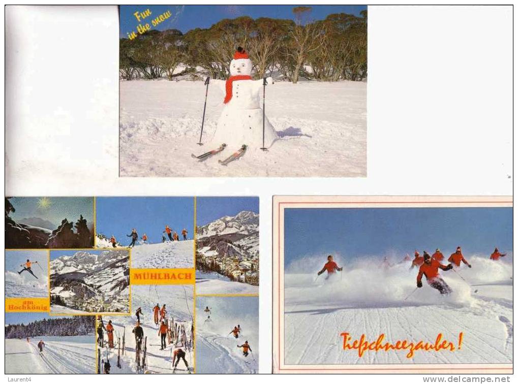 3 Carte Sur La Montagne - Bonhome De Neige / 3 Postcard On Mountain - Snow - Snow Men - Andere & Zonder Classificatie