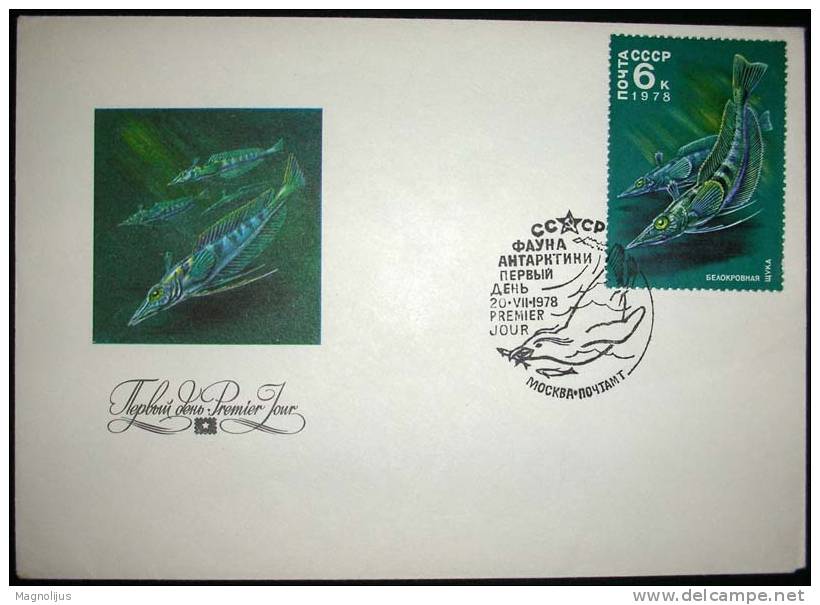 SSSR,Antarctic,Fauna,FDC,Animals,Fish,Stamp,Seal,Cover,Letter - FDC