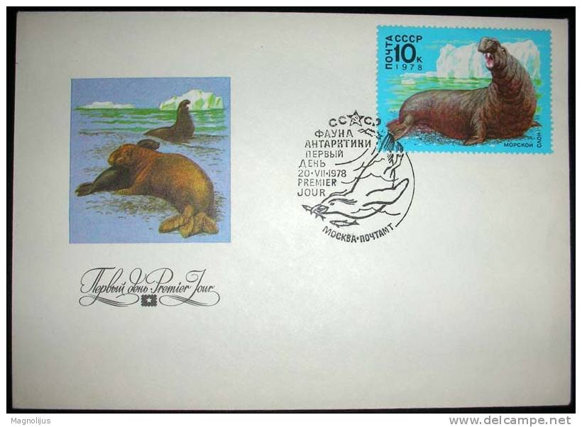 SSSR,Antarctic,Fauna,FDC,Animals,Sea Elephant,Stamp,Seal,Cover,Letter - FDC