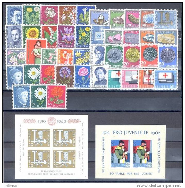 1960-63, SWITZERLAND, GROUP SEMIPOSTALS  + 2 SHEETLETS NH ** - Collections