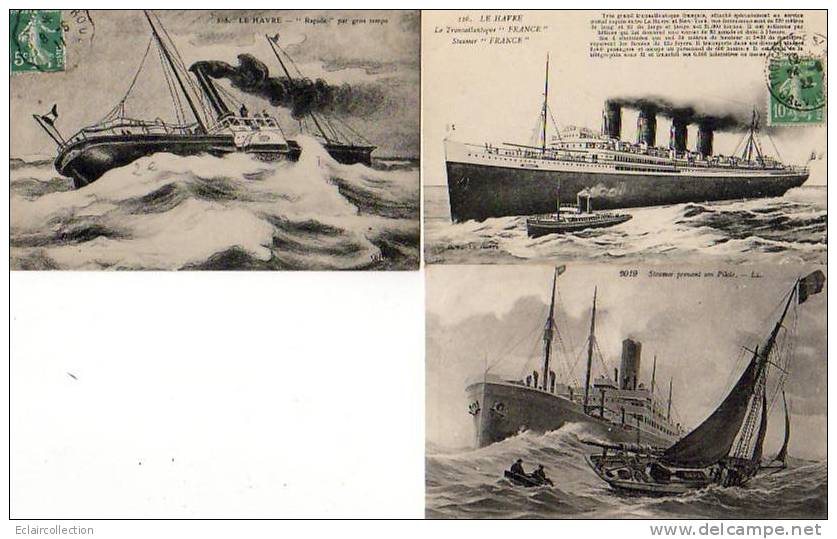 BATEAUX...Paquebots..Le France + 1 Steamer + 1autre Rapide  3 CP Montage Et Dessinées. - Otros & Sin Clasificación