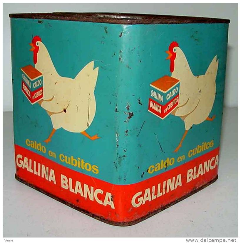 Caja Antigua Hojalata Litografiada Con Publicidad Gallina Blanca - Antigua Caja De Caldo En Cubitos Gallina Blanca. 15 X - Scatole